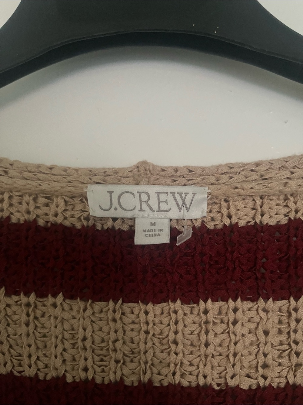 J. Crew Chunky Striped V-Neck Sweater in Burgundy and Cream - Picture 4 of 4